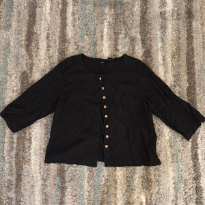 ERIKA Black Linen & Rayon Casual Button Down XL